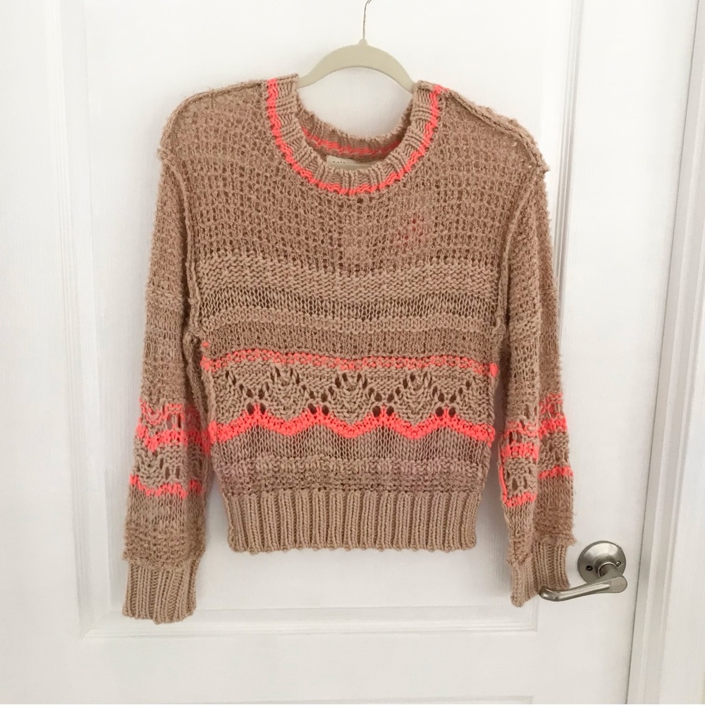 ✴️Saltwater Luxe Open Knit Beige/Coral Stripe Pullover, SxXS, NWT